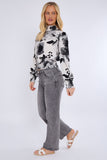 8Pcs Monochrome Floral Print Shirred Waist Cropped Top