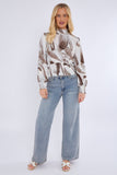 8Pcs Grey Abstract Print Shirred Waist Cropped Top