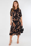 8Pcs Black and Copper Painterly Print Midi Shirt Dress