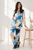 Love Sunshine Blue Abstract Print Satin Shirt and Trouser Set Co ord sets LS-5002 LS-5002&9057 LS-9057