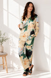 Love Sunshine Green Abstract Print Satin Shirt and Trouser Set Co ord sets LS-5002 LS-5002&9057 LS-9057