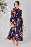 8Pcs Navy Iris Floral Belted Maxi Shirt Dress