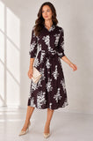 Love Sunshine Brown Ivory Bouquet Print Belted Midi Shirt Dress Brunch Dress Casual Dress Dress with Pockets Dresses Everyday Dress LS-2045 Workwear Dress