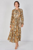 8Pcs Tan Paisley Chiffon Belted Maxi Dress