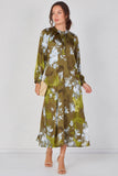8Pcs Khaki Watercolour Floral Luxury Satin Maxi Dress