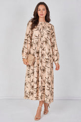 8Pcs Beige Lily Print Maxi Dress