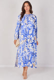 8Pcs Blue Tropical Leaf Print Maxi Dress