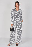 6Pcs White and Black Geo Print Shirt and Trouser Co-ord Set