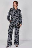 6Pcs Black and White Geo Print Shirt and Trouser Co-ord Set