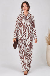 6Pcs Cream and Chocolate Geo Print Co-ord Set