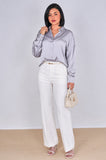 9Pcs Silver Grey Brushed Satin Oversized Shirt