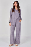 8Pcs Grey Geometric Print Shirt andTrouser Co-Ord Set