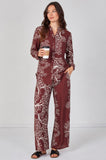 8Pcs Rust Coral Print Shirt and Trouser Co-Ord Set