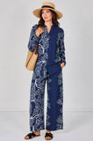 8Pcs Navy Coral Print Shirt and Trouser Co-Ord Set