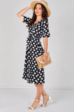 9Pcs Black Polka Dot Short Sleeve Midi Dress