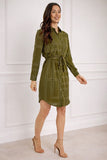 8Pcs Olive Geometric Print Belted Mini Shirt Dress