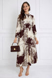 8Pcs Burgundy and Cream Baroque Print Pleated Skirt Maxi Dress