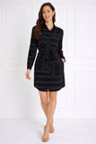8Pcs Black Geometric Print Belted Mini Shirt Dress