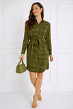 8Pcs Olive Geometric Print Belted Mini Shirt Dress