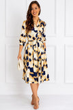 8Pcs Ink Wash Print Belted Midi Shirt Dress