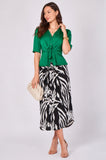 8Pcs Green Satin Tie Front Short Sleeve Top