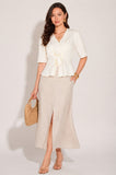 8Pcs Ivory Satin Tie Front Short Sleeve Top