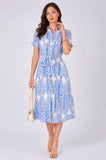 8Pcs Blue Paisley Print Midi Shirt Dress