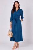 8Pcs Teal Button Front Belted Maxi Shirt Dress