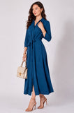 8Pcs Teal Button Front Belted Maxi Shirt Dress