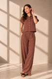 8Pcs Brown Pinstripe Shirt and Trousers set