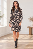 Love Sunshine Black Leopard Print Mini Shirt Dress Brunch Dress Casual Dress Dress with Pockets Dresses Everyday Dress Leopard Print Dress Long Sleeve Dress LS-5026 Workwear Dress