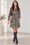 Love Sunshine Black Leopard Print Mini Shirt Dress Brunch Dress Casual Dress Dress with Pockets Dresses Everyday Dress Leopard Print Dress Long Sleeve Dress LS-5026 Workwear Dress