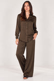 Love Sunshine Khaki Satin Cowl Neck Shirt & Wide Leg Trouser Co-ord Set Co ord sets LS-5002 LS-5002&9057 LS-9057