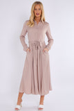 8Pcs Champagne Layered Satin Long Sleeve Maxi Shirt Dress