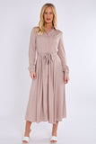8Pcs Champagne Layered Satin Long Sleeve Maxi Shirt Dress