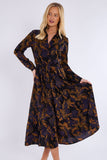 8Pcs Purple Bronze Abstract Print Midaxi Shirt Dress