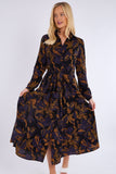 8Pcs Purple Bronze Abstract Print Midaxi Shirt Dress