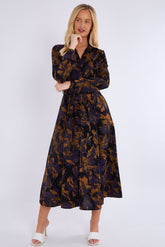 8Pcs Purple Bronze Abstract Print Midaxi Shirt Dress