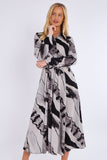 8Pcs Black and Grey Abstract Print Midaxi Shirt Dress