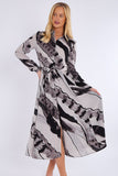 8Pcs Black and Grey Abstract Print Midaxi Shirt Dress