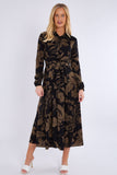 8Pcs Khaki Abstract Floral Print Midaxi Shirt Dress
