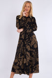 8Pcs Khaki Abstract Floral Print Midaxi Shirt Dress