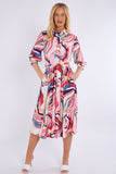 8Pcs Blue and Pink Pattern Print Midi Shirt Dress