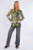 8Pcs Olive Floral Print Bubble Satin Shirt
