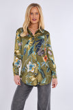 8Pcs Olive Floral Print Bubble Satin Shirt