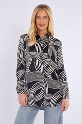 8Pcs Black Geometric Print Bubble Satin Shirt
