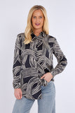 8Pcs Black Geometric Print Bubble Satin Shirt