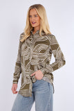 8Pcs Olive Geometric Print Bubble Satin Shirt