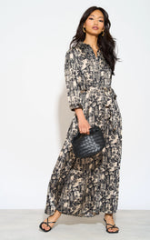 8Pcs Mono Mixed Scarf Print Satin Maxi Shirt Dress