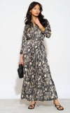 8Pcs Mono Mixed Scarf Print Satin Maxi Shirt Dress